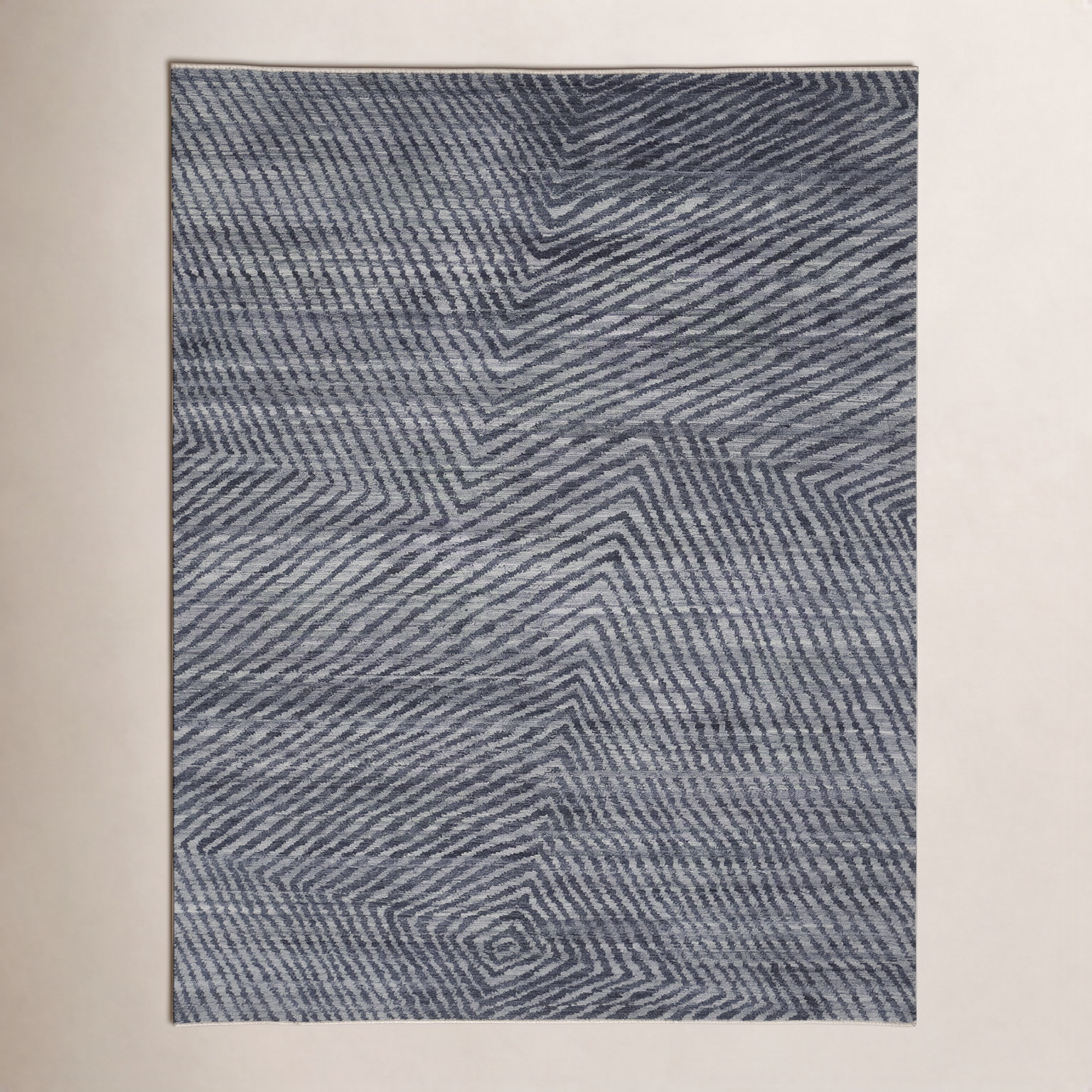 Ethos Gray Hand-Knotted Striped Wool Rug, Rectangle 2' x 3'