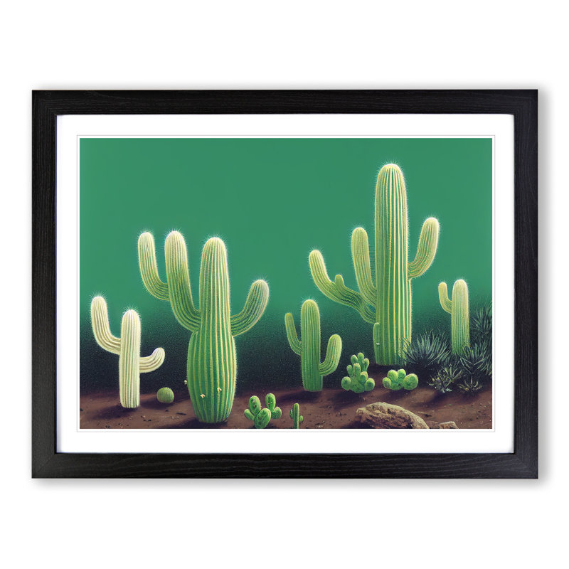 Friendly Cactus - Single Picture Frame Print, Black Framed, 46cm H x 64cm W x 2cm D