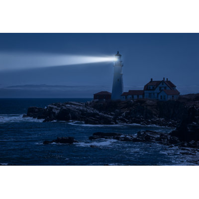 Lighthouse At Night by Gerenme - Wrapped Canvas Print