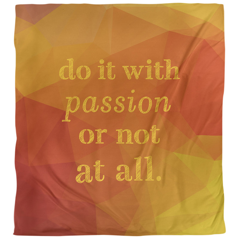 Housse de couette simple avec citation inspiration passion, Housse de couette pour très grand lit, Jaune ambre