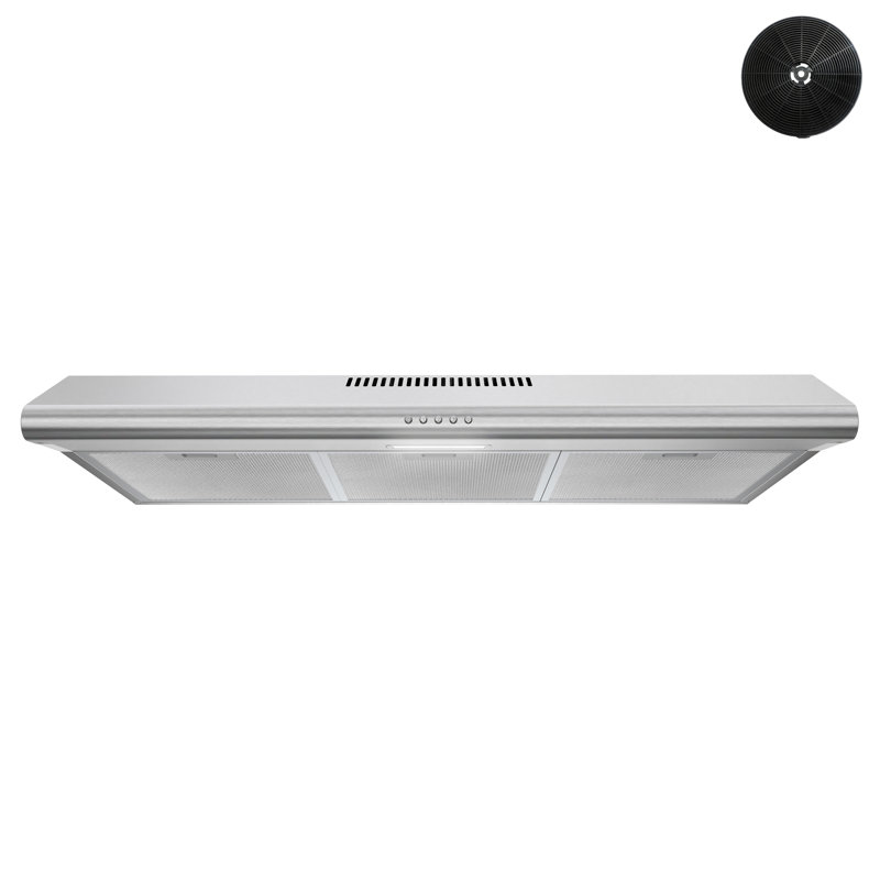 36 po T-10513-1-CL Hotte de cuisine sous-comptoir convertible 80 pi³ / min Avellino en acier inoxydable brossé avec filtres en maille, commande à bouton-poussoir, lumière DEL