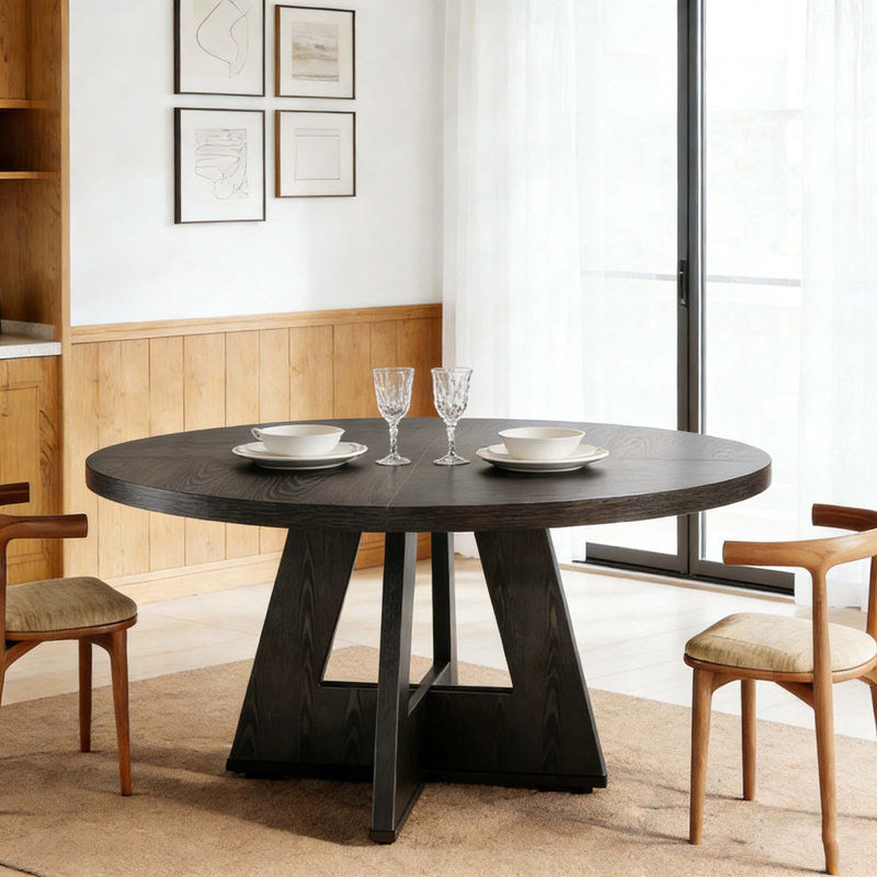 Wooden Round Dining Table Farmhouse Kitchen Dinner Table for 4, Black