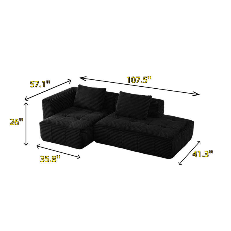 Canapé modulaire en L avec canapé inclinable, Noir