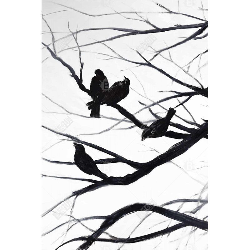 "Silhouette d'oiseaux et de branches", H 36 po x l 24 po
