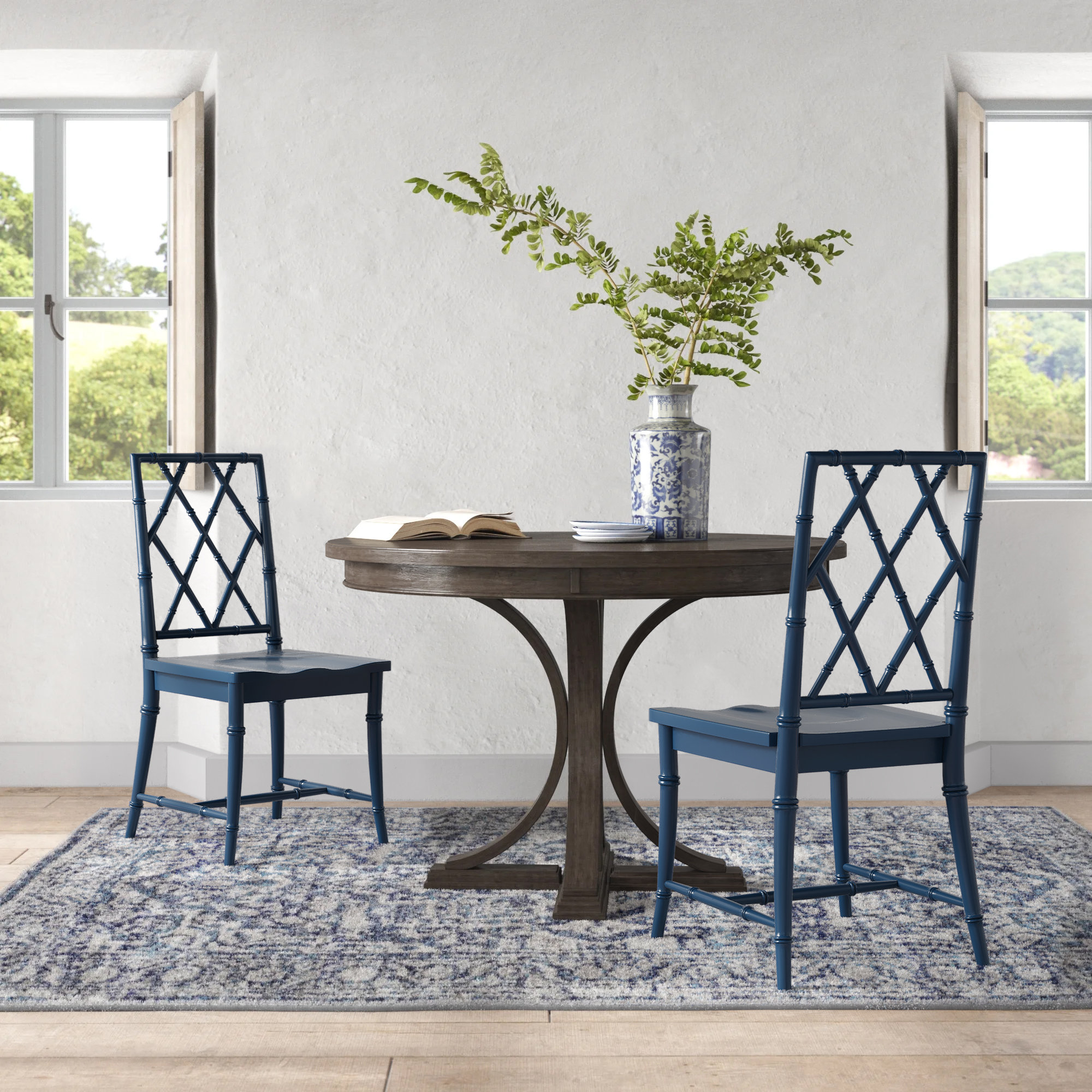 Janae Cross Back Side Chair, Navy Blue