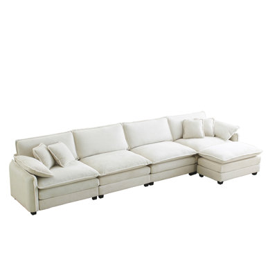 Velours côtelé beige 4 places avec repose-pieds et coussins pour le salon
