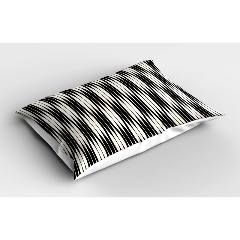 Black and Cream Geometric Line Microfiber Pillow Sham Set