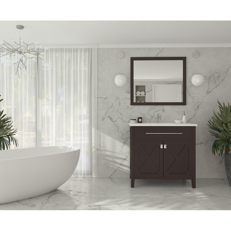 Ensemble de meuble-lavabo simple 36 po Pyles, Brun, Blanc mat