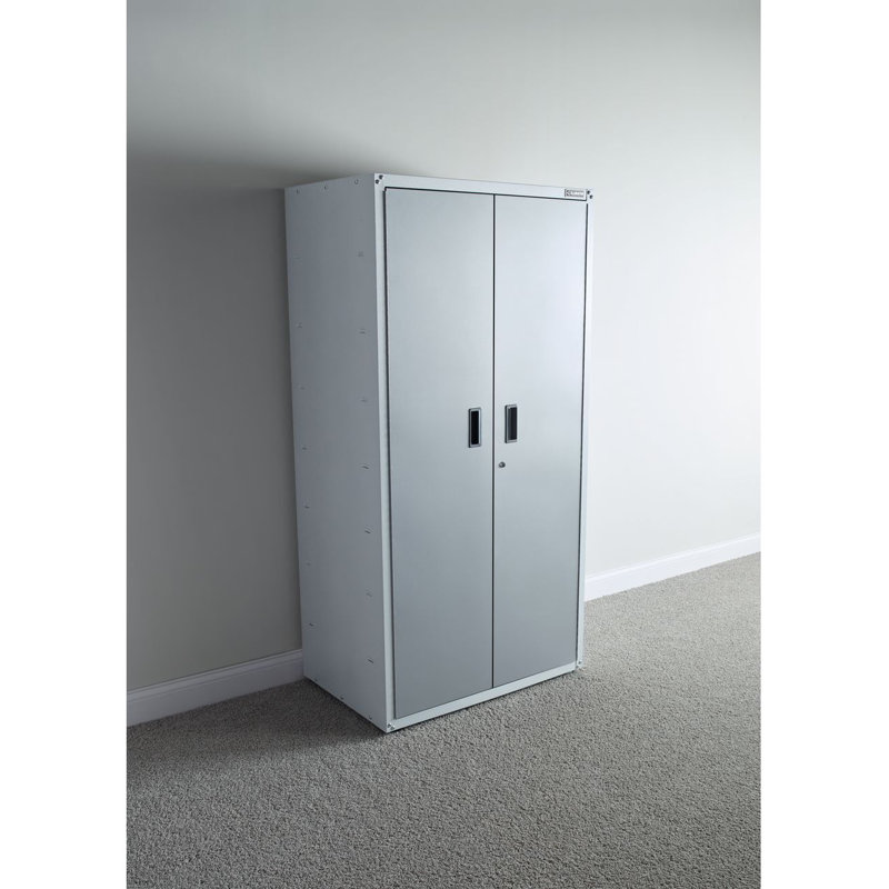 Freestanding Lockable Tread Cabinet with Adjustable Shelving in Hammered White