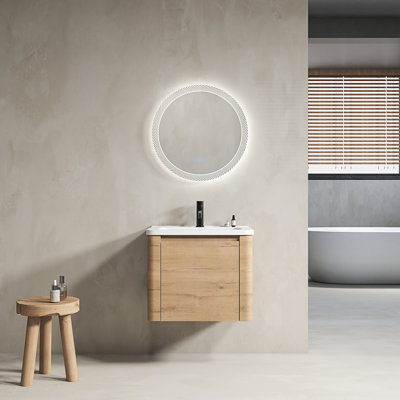 Meuble-lavabo mural avec lavabo en céramique et 1 porte à fermeture en douceur