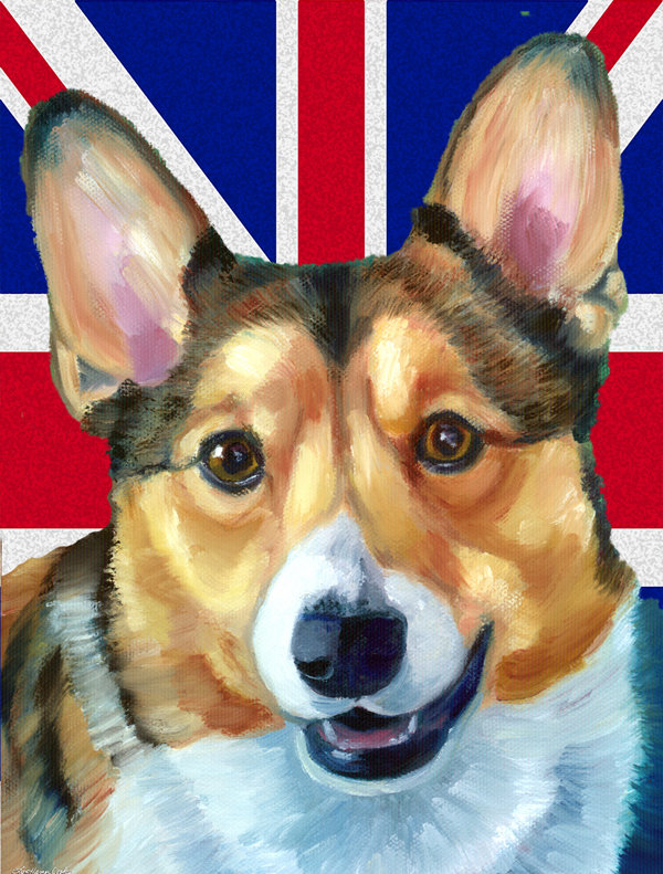 Drapeau de jardin 2 côtés english union jack, Corgi (beige et blanc)