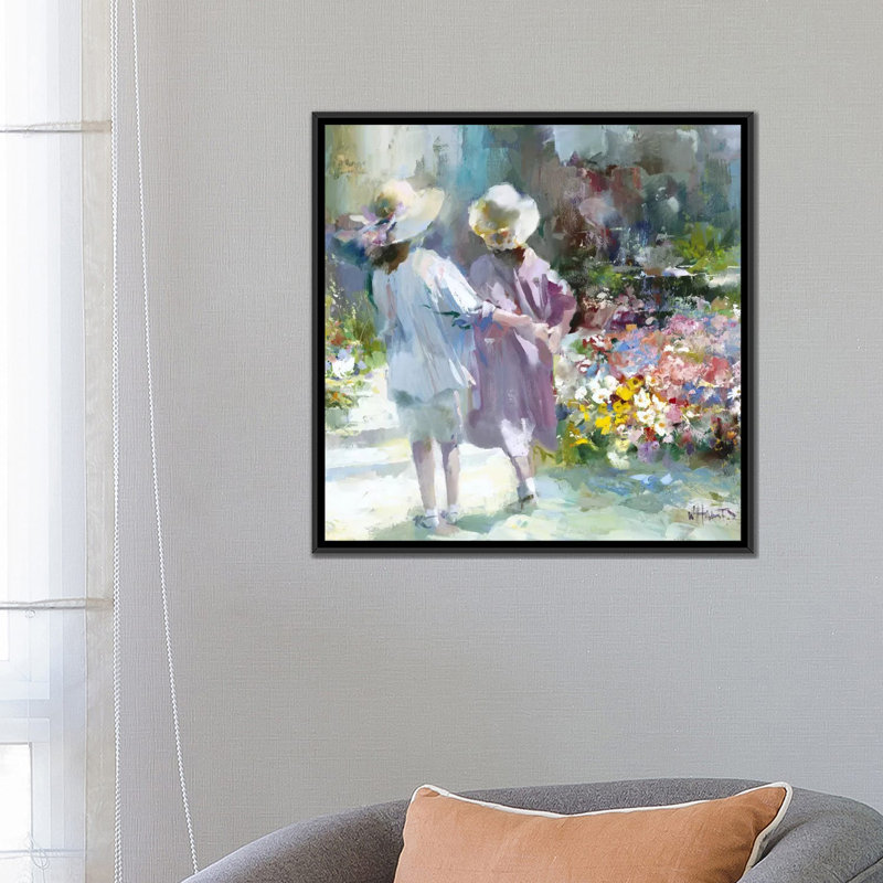« filles », impression sur toile, H 18 po x l 18 po x P 1,5 po, Toile avec cadre noir, Pas de tapis