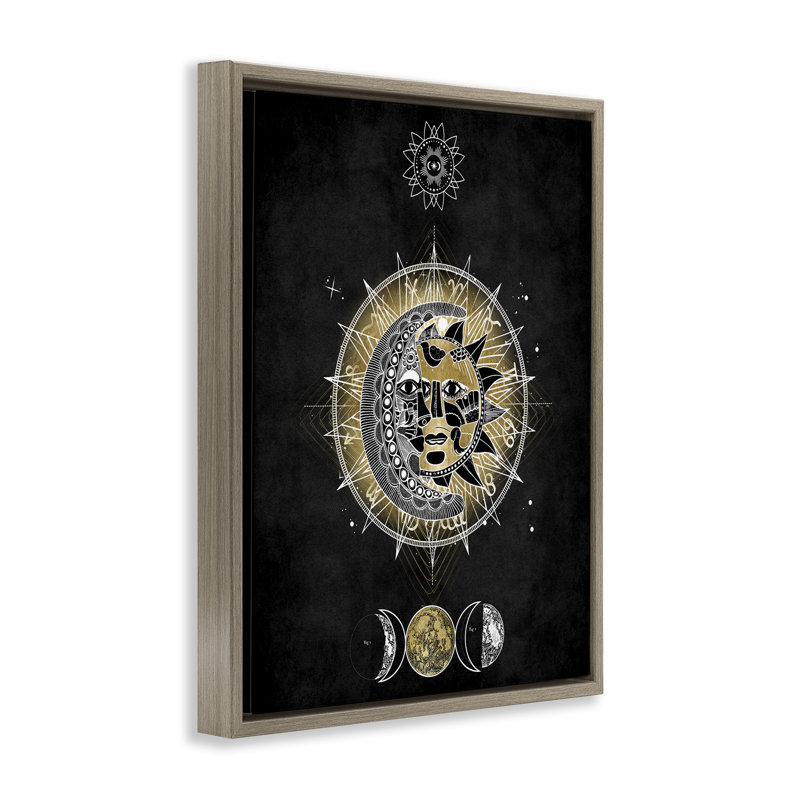  «Lunar & Solar Fractal», art mural encadré flottant par Oliver Jeffries, H 21 po x l 17 po, Cadre flottant orme Montalcino