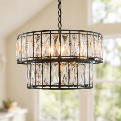 Lustre Baconton à 4 lumières, 2 niveaux, en cristal noir, suspension moderne à intensité variable pour salle à manger