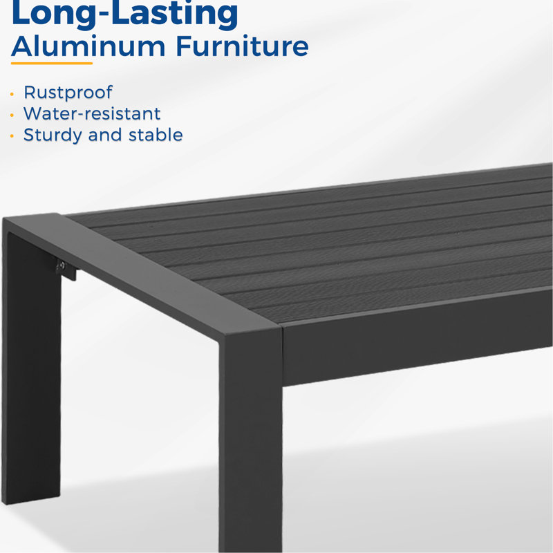 Table basse d'extérieur moderne en noir - structure en aluminium et plateau de table pour un entretien facile Patio avec surface, à nettoyer assembler, L 43 po x l 24 po H 16 po