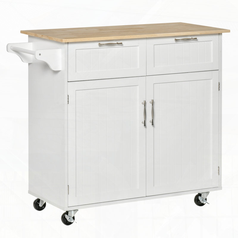 Îlot de cuisine moderne avec chariot de rangement et plateau en bois d'hévéa et tiroirs Modern