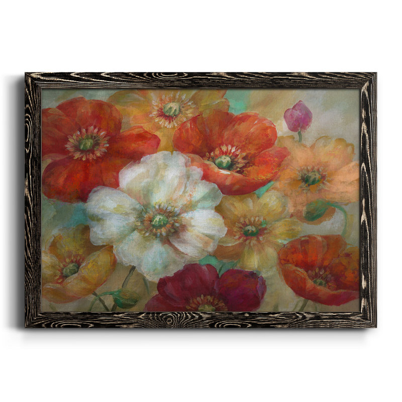 Poppycentric - Peinture sur toile encadrée, Toile avec cadre noir, H 37,5 po x l 27,5 po x P 1,5 po