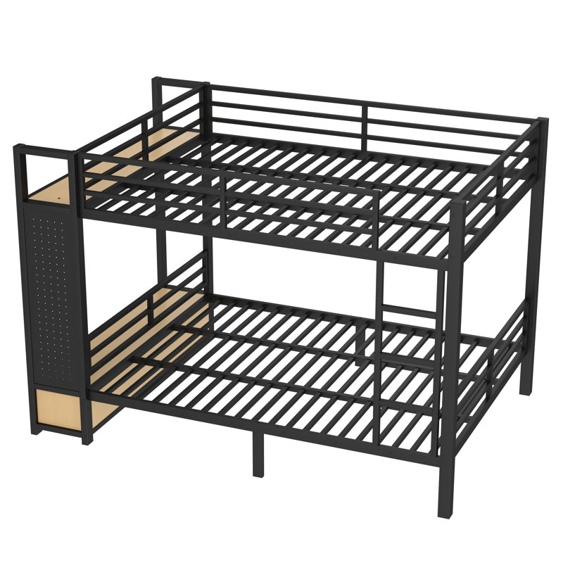 Queen over Queen size Metal Bunk Bed for Teens with Drawers, Shelves & Pegboard – Space-Saving Multifunctional Storage,Black