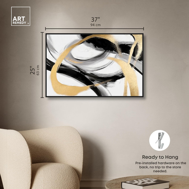 Toile Midas Arc I par Art Remedy, H 25 po x l 37 po, Cadre flottant, Noir