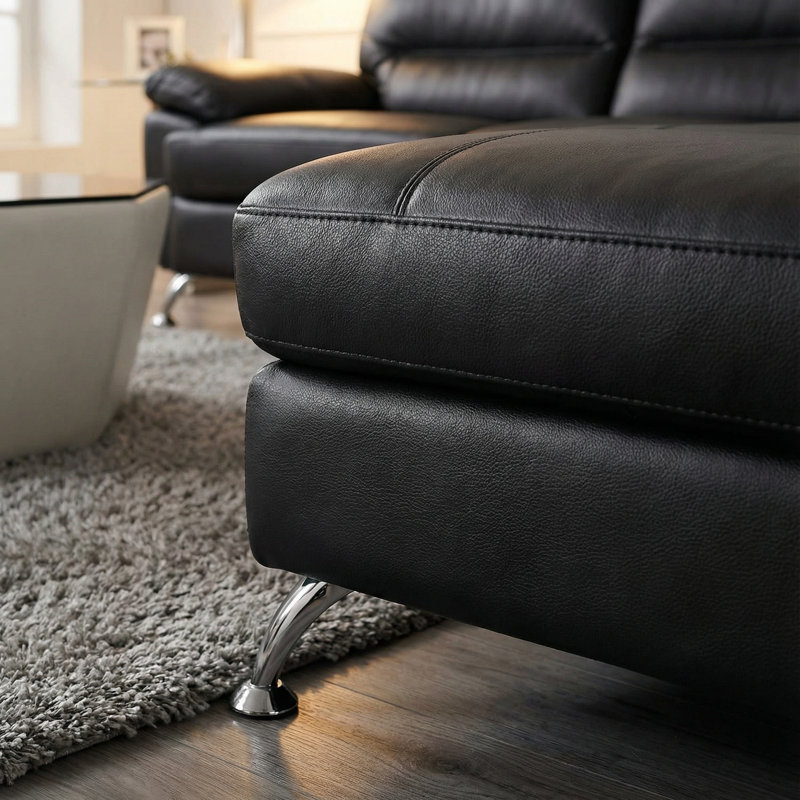  Contemporary Boston Genuine Leather Sectional Sofa with Left Chaise Lounge, Black 80"x98"
