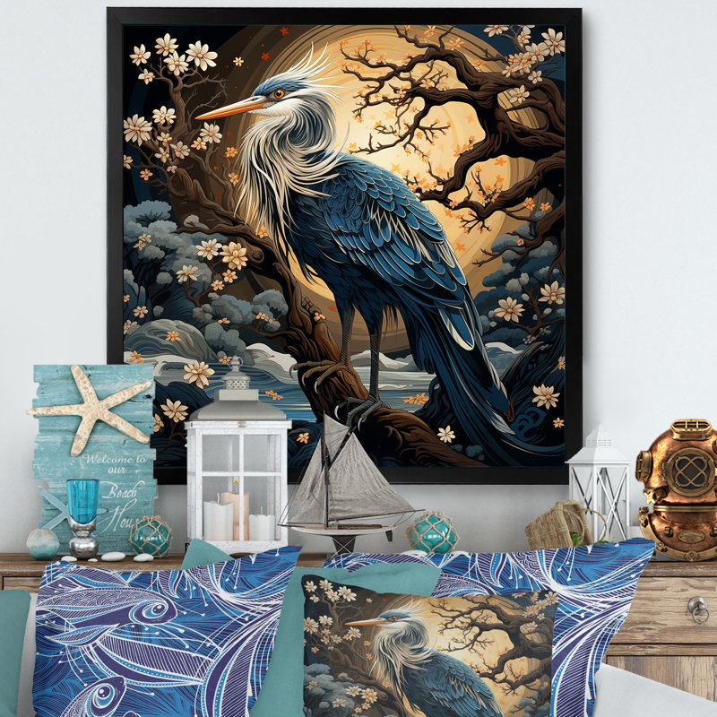 Décoration murale rétro Heron Liner II - Heron, H 16 po x l 16 po x P 1 po, Cadre simple noir