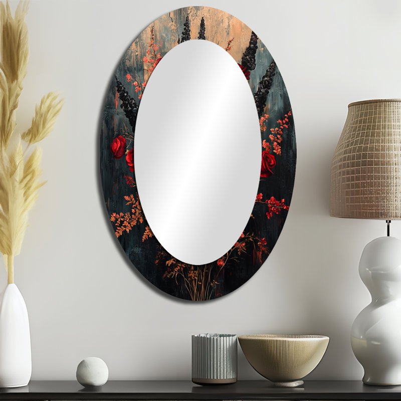 Abstrait abstrait bouquet de roses gothique foncé I - Miroir mural moderne, 36 po x 24 po