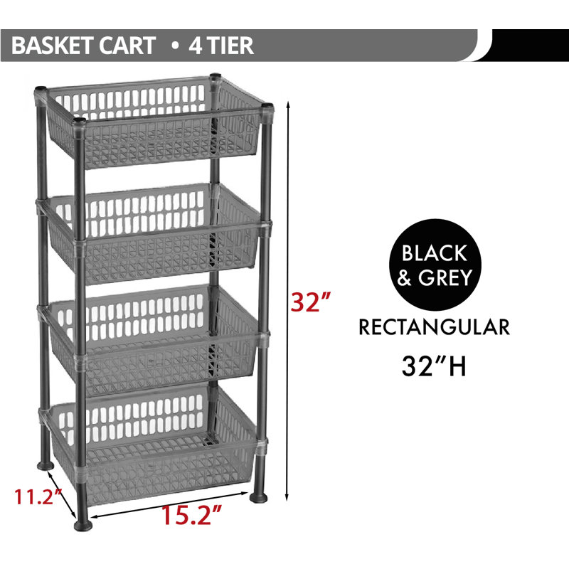 4 Tier Storage Basket Black, Black/Gray