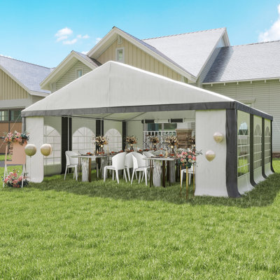 20' x 20' Heavy Duty Party Tent & Carport with Removable Sidewalls and Double Doors, Large Canopy Tent, Sun Shade Shelter, for Parties, Wedding, Outdoor Events, BBQ, White and Gray