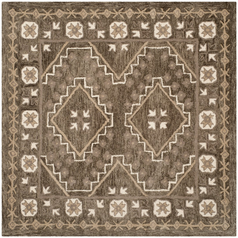 Rudra Hand Tufted Wool Southwestern Rug, Square 5'