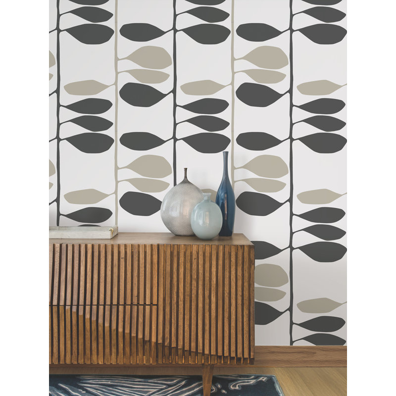 Sculpted Vines Vermillion and Graphite Wallpaper, Black