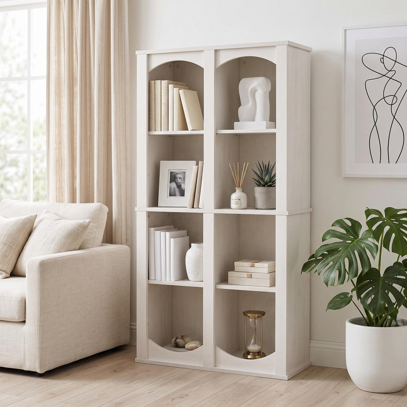 Bibliothèque arquée à 4 niveaux de 124 cm de hauteur – Rangement ouvert à 8 cubes avec système anti-basculement – ​​Bibliothèque étroite et peu encombrante pour salon, chambre ou bureau