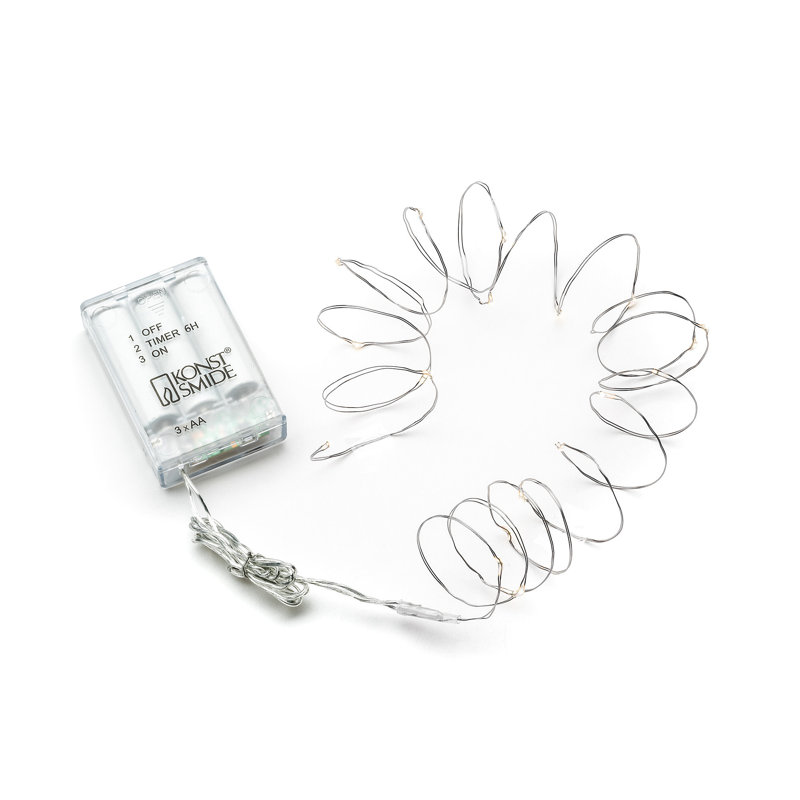 LED Fairy Lights String Light Battery Operated, Warm White, 1.9m, Silver