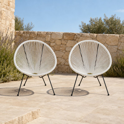 Ensemble de 2 chaises de jardin d'extérieur modernes avec motif de hamac, siège tissé en faux rotin et structure en acier durable, chaises de patio rondes Silhouette