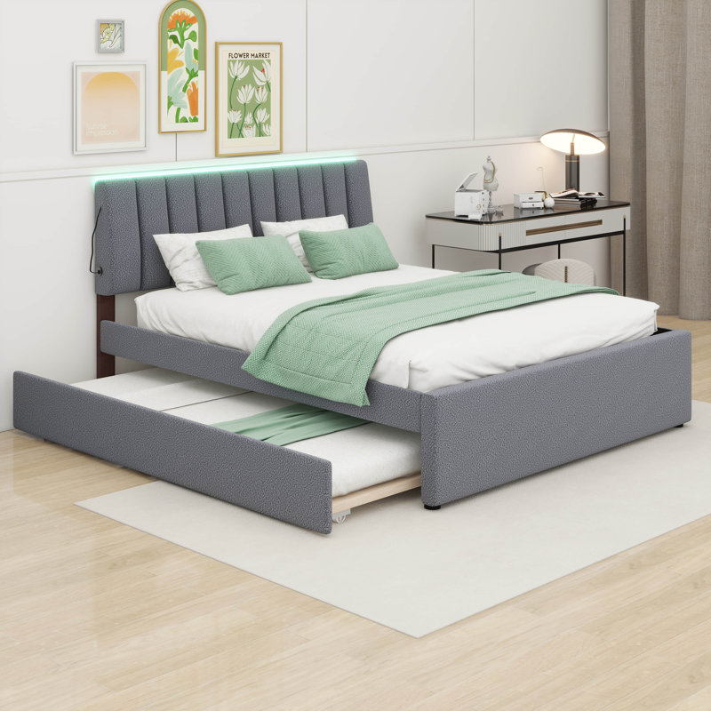 Lit plateforme tapissier Dotta, Grand, gris