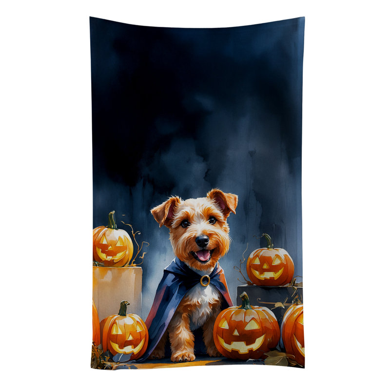 Airedale Terrier Puppy Halloween Kitchen Towel, Airedale Terrier