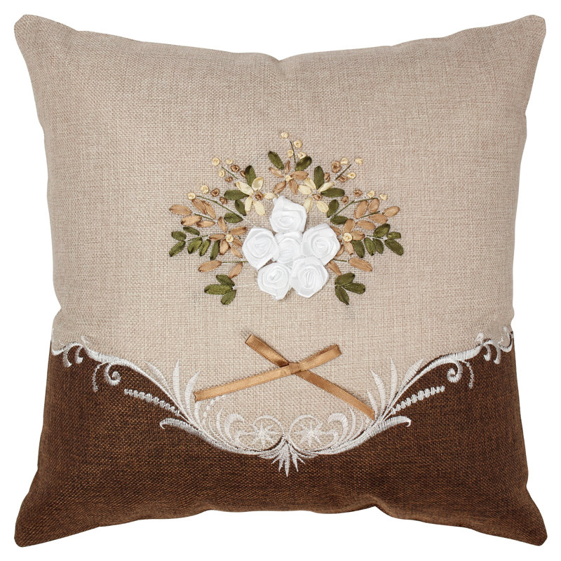 Artistic Embroidered Pillow Cover, Brown, Pillow Cover Only - No Insert