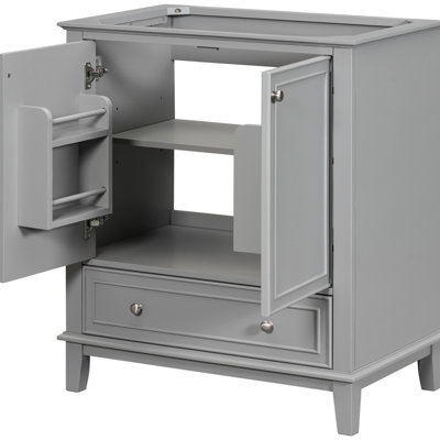 Grey Bathroom Cabinet Base, Modern Design With Solid Wood & Board, Multi-Functional, Adjustable Shelf, Doors And Drawer, Assembly Vanity Base Only, ,