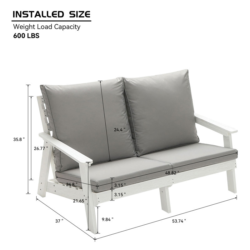 Hanches pour l'extérieur, blanc / gris, finition grain de bois, rembourré de coussins en coton avec éponge et poupée, meubles de jardin blancs, coussin
