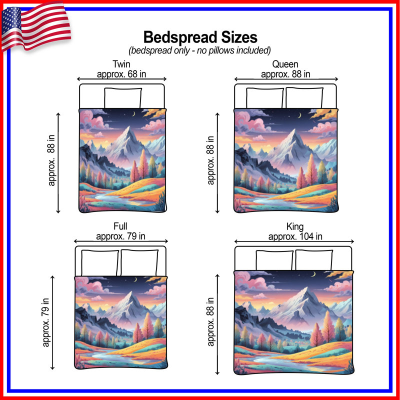 Mountain Landscape With River Quilted Bedspread All Sizes, Queen