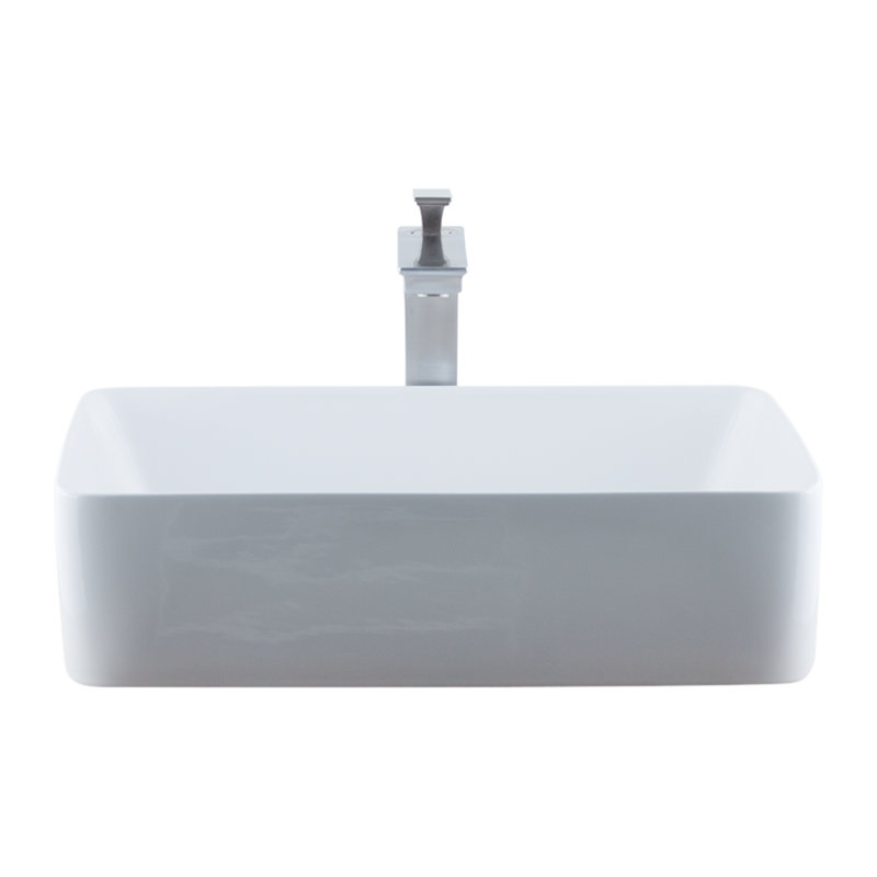 Lavabo de salle de bain rectangulaire rectangulaire en céramique avec robinet, Nickel brossé