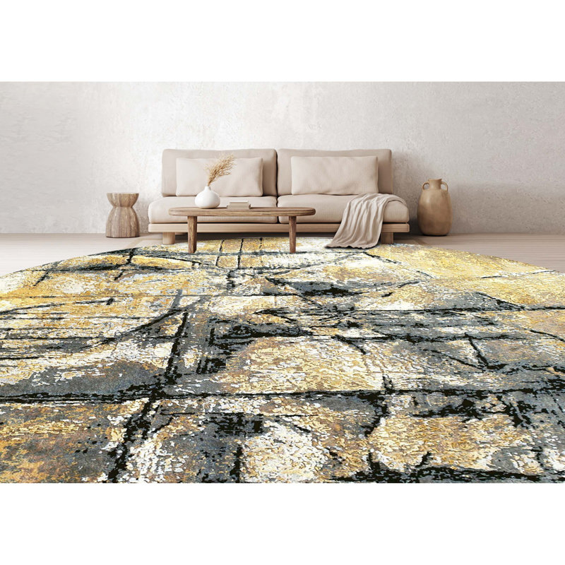 Abstract Area Rug in Gold