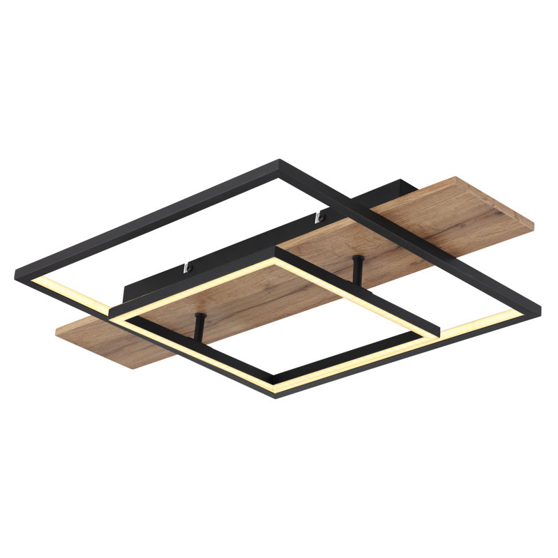 Cyriaque Aluminium LED Flush Mount, Matte black, Matte Black/Walnut