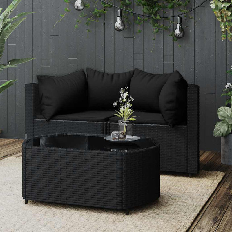 - Person Patio Conversation Set with Cushions, Black, Teal