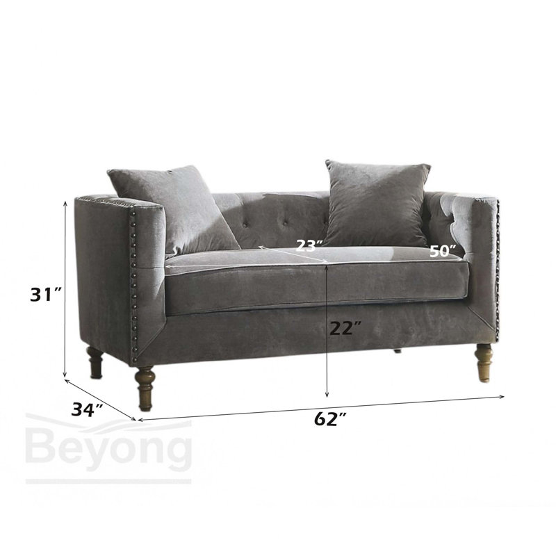 Sidonia Grey Velvet Loveseat W/2 Pillows
