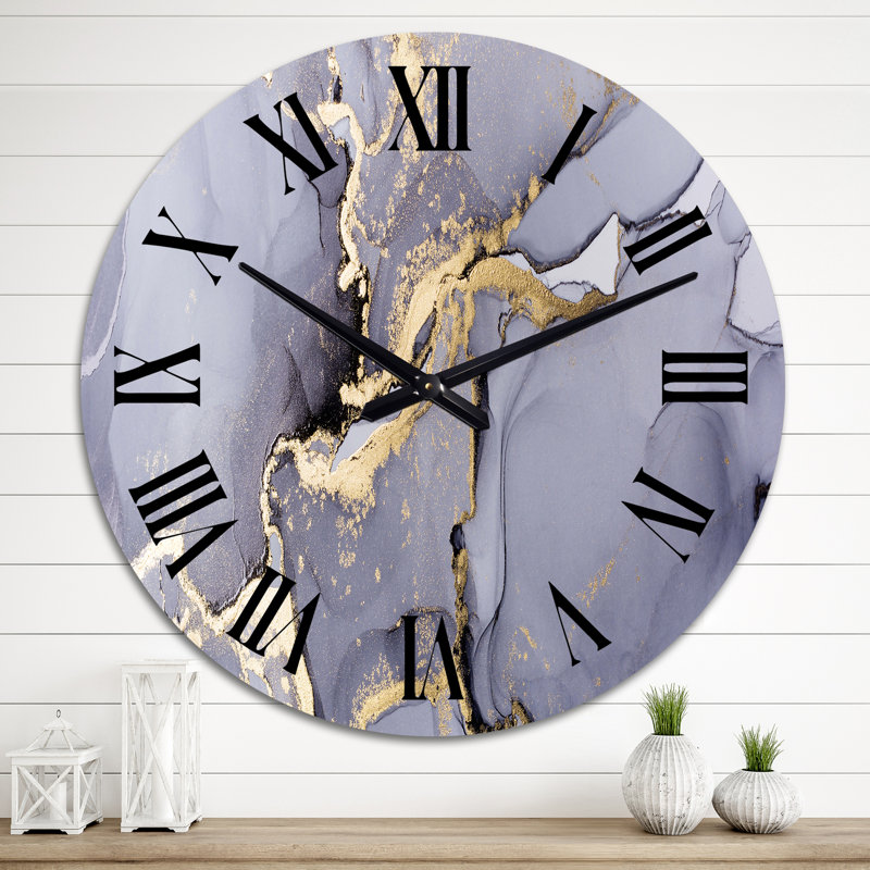 Horloge murale moderne mauve et or liquide, Grand