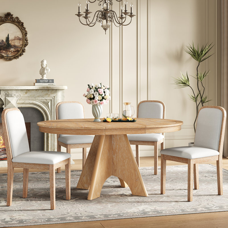 Ensemble de table de salle à manger extensible vintage avec chaises rembourrées et fabrication en bois massif