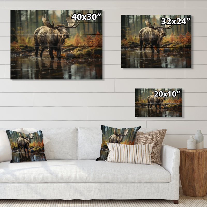 Orignal brun et jaune sur bois, H 10 po x l 20 po x P 0,78 po