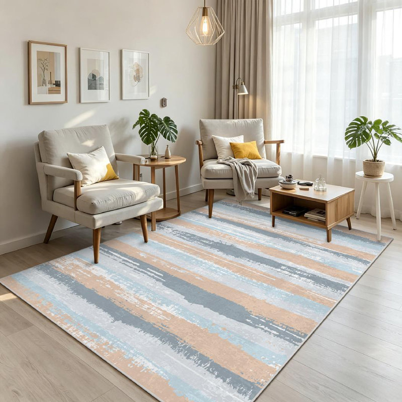 Clear Watercolor Strips Striped Tablecloth Ornament Sailor Brush Stroke Machine Washable Indoor Area Rug, Rectangle 71" x 98"