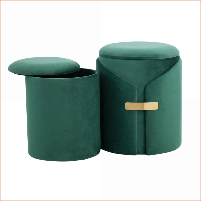 Ottomans, LumiSource Dahlia Contemporary/Glam Nesting Set - Sage Green Velvet &amp; Gold Accent | Green | Velvet, Green