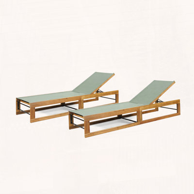 Mia Chaise Lounge Set of 2, Acacia Wood Frame with Mesh Seating